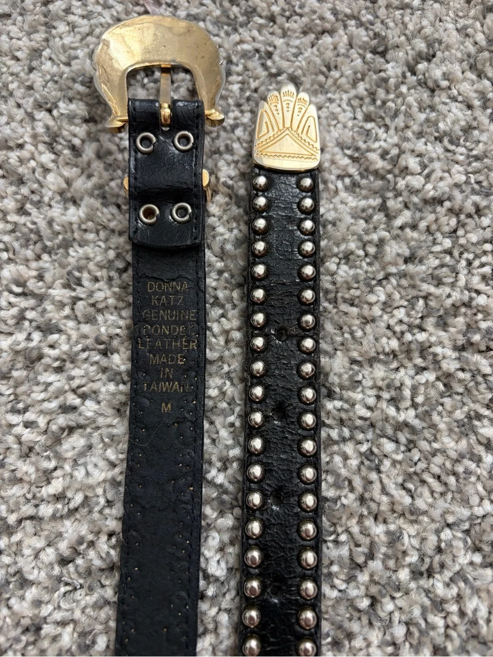 Vintage 90s Donna Katz Two-Tone Western Studded Leather Belt